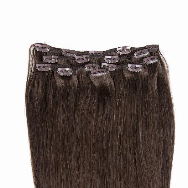 Clip On Extensions i Mørkebrun - 100% Remy Hår