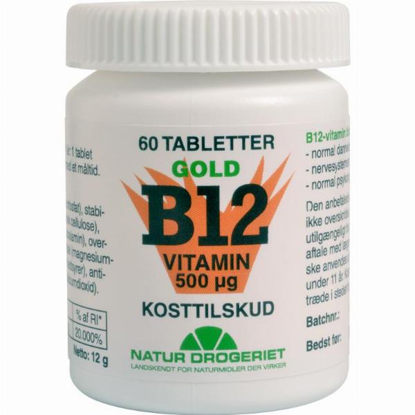 B12 Vitamin 500 µg - 60 Tabletter til Energi og Nervesystem