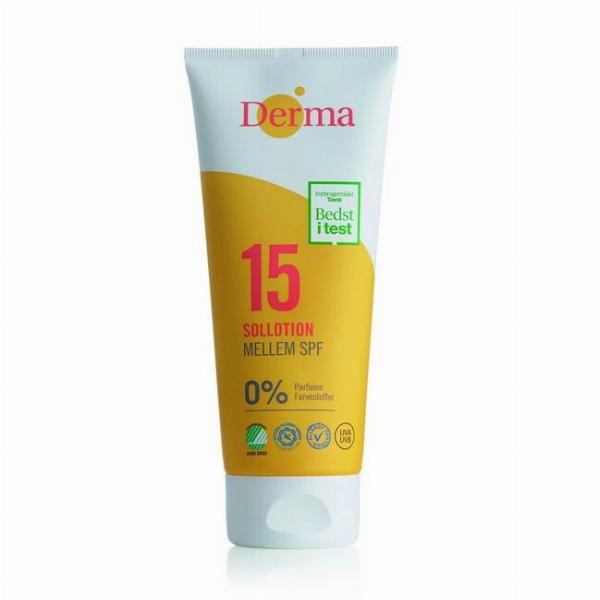 Derma Solcreme Mellem SPF 15 - 200 ml Tilbud!