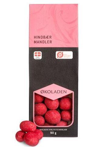 Økologiske Mandler med Hvid Chokolade og Hindbær 90g