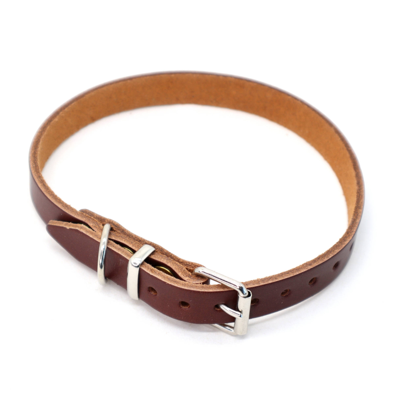 Brunt Hunde Halsbånd I Læder  Halsrem 16 Mm X 45 Cm