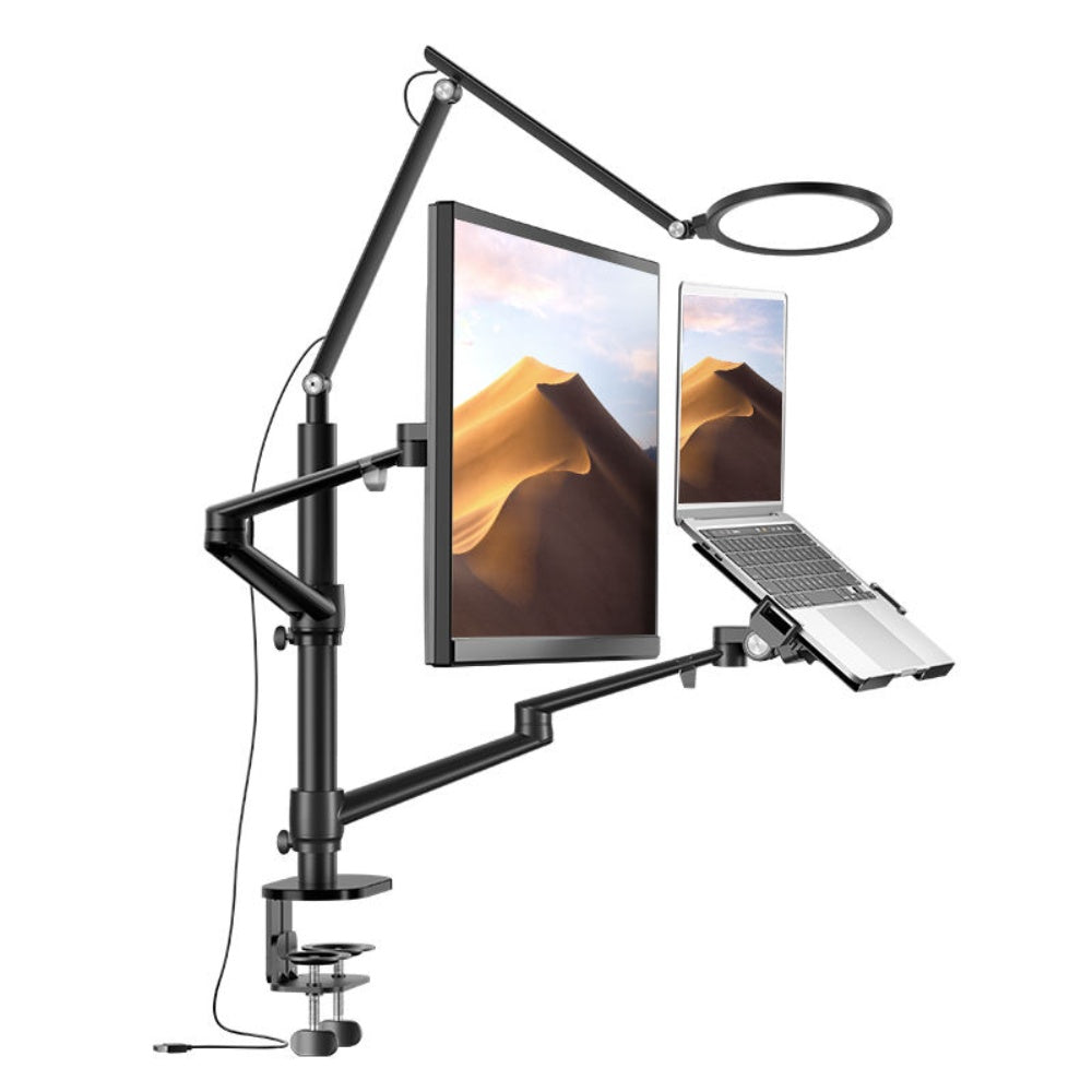 Wergon Echo Justerbar Dual Holder Med Led Lampe Til En Laptop 11 17 Quot En Monitor Skærm Max 32 Quot Sort