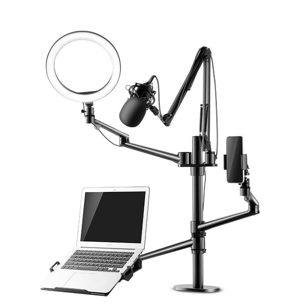 Wergon Astra Justerbar 5 I 1 Holder Med Led Ringlys Til Laptop Tablet Smartphone 4 17 Quot En Monitor Skærm Max 32 Quot Sølv