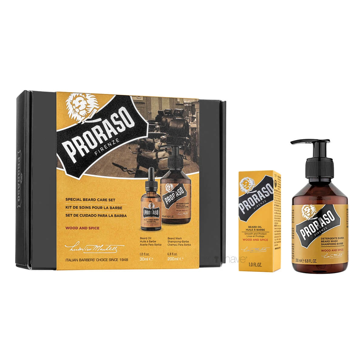 Proraso Gaveæske  Duo Pack  Skægshampoo   Skægolie  Wood   Spice