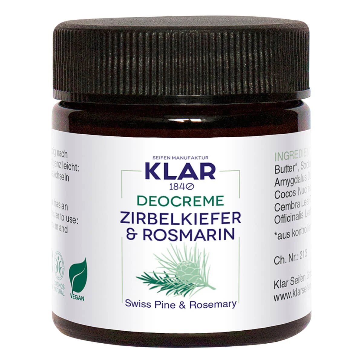 Klar Seifen Deodorant Creme  Fyrretræ   Rosmarin  30 Ml