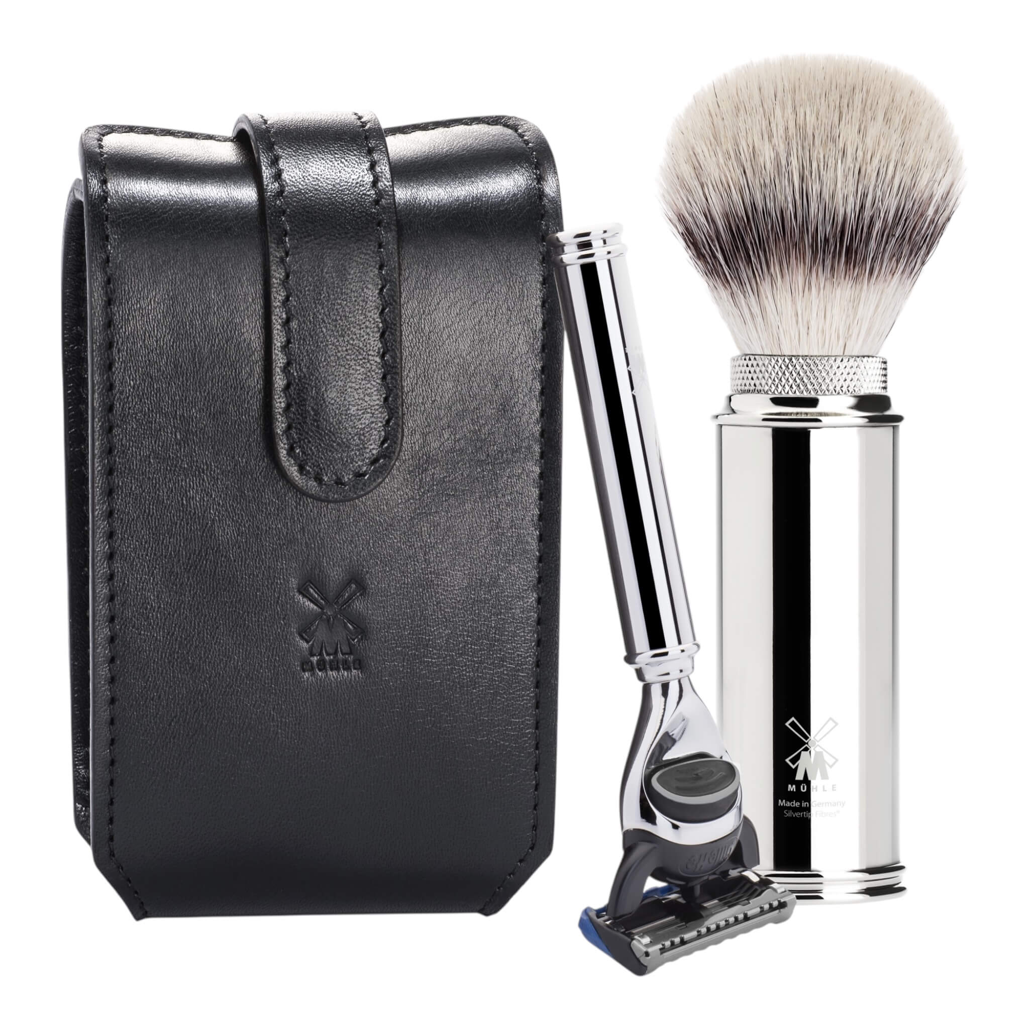 M? Hle Shaving Rejsebarbersæt Med Skraber Og Børste Sort Læder