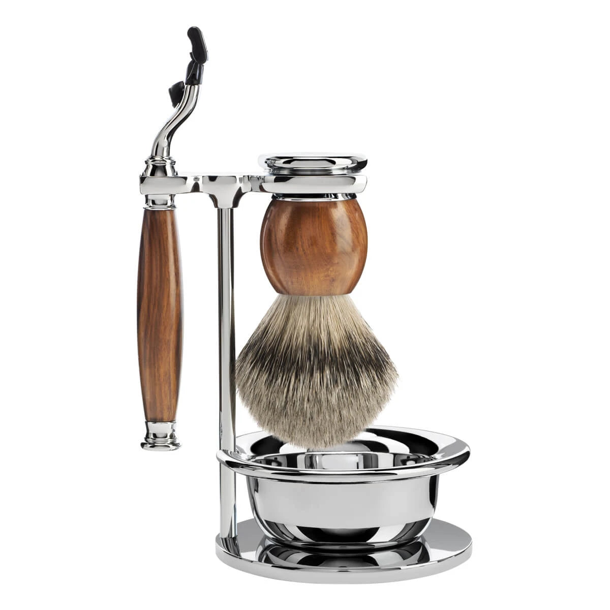 M? Hle Shaving Barbersæt Med Mach3 Skraber Barberkost Holder Og Skål Sophist Ironwood
