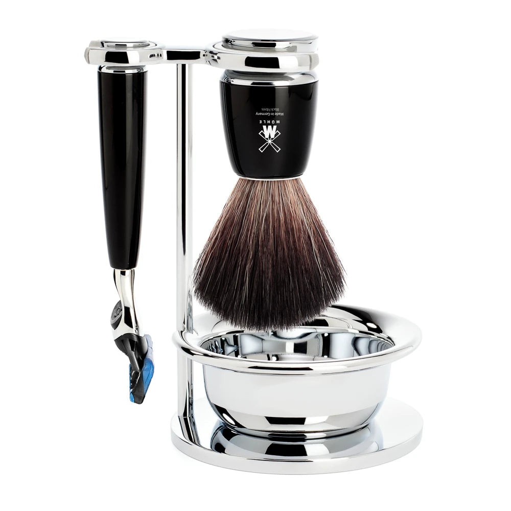 M? Hle Shaving Barbersæt Med Fusion Skraber Børste Holder Og Skål Rytmo Sort Kunstharpiks
