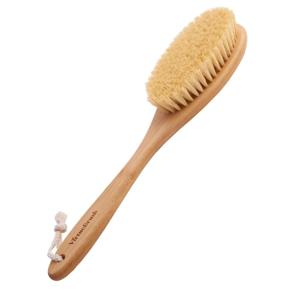 Badebørste Med Langt Håndtag Bambus Naturlige Agave Fibre 39 Cm Oval 15x8 Cm Hedenhus Eksfolierer Og øger Glød