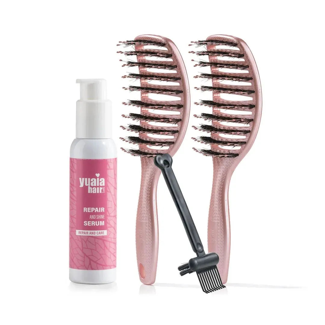 Ultimative Detangler Sæt   2 Stk Shiny Rose  Gratis Hårserum Og Cleaning Brush