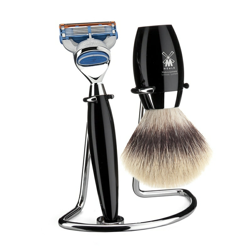 M? Hle Shaving Barbersæt Med Skraber Barberkost Og Holder Kosmo Sort Kunstharpiks