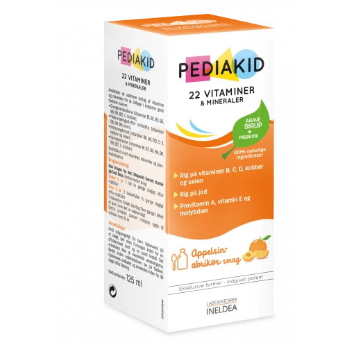 Pediakid 22 Vitaminer Og Mineraler Kosttilskud Med Abrikos Appelsinsmag 125ml
