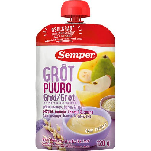 Grød Med Pære  Mango  Banan Og æble Fra 6 Mdr    120 Gram