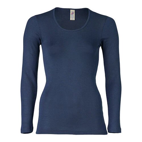 Langærmet Bluse Uld Silke Navy Str 38 40